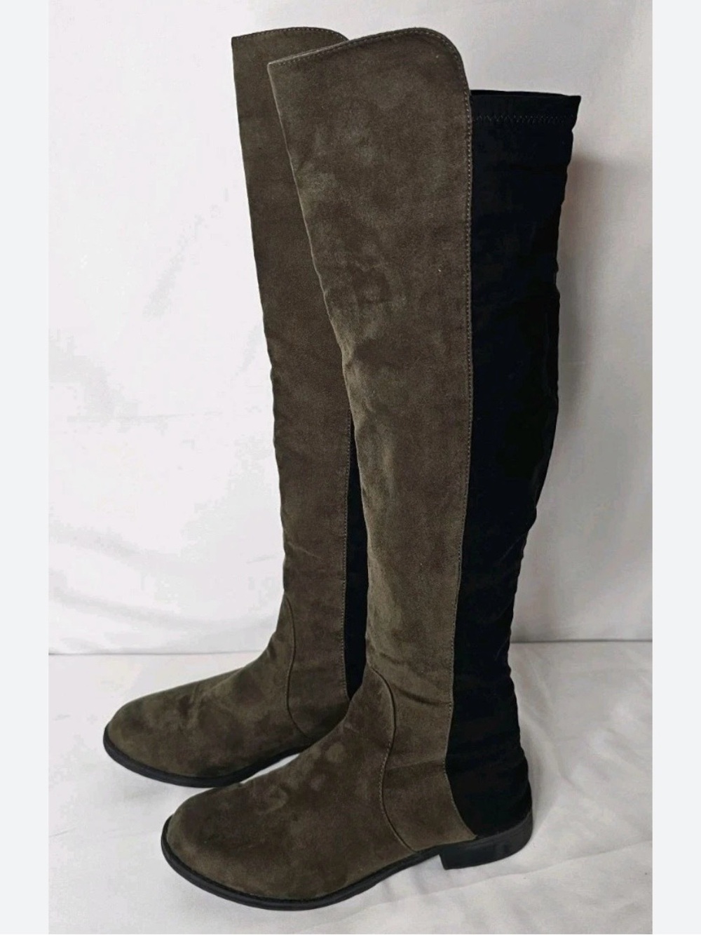 UNISA Over-the-Knee Two-Tone Suede Boots in Olive and Black